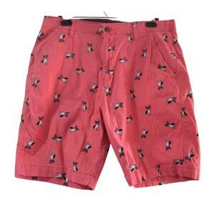 Plugg Mens Coral Shorts French Bulldog Print 34 Cotton Blend Flex Casual GUC